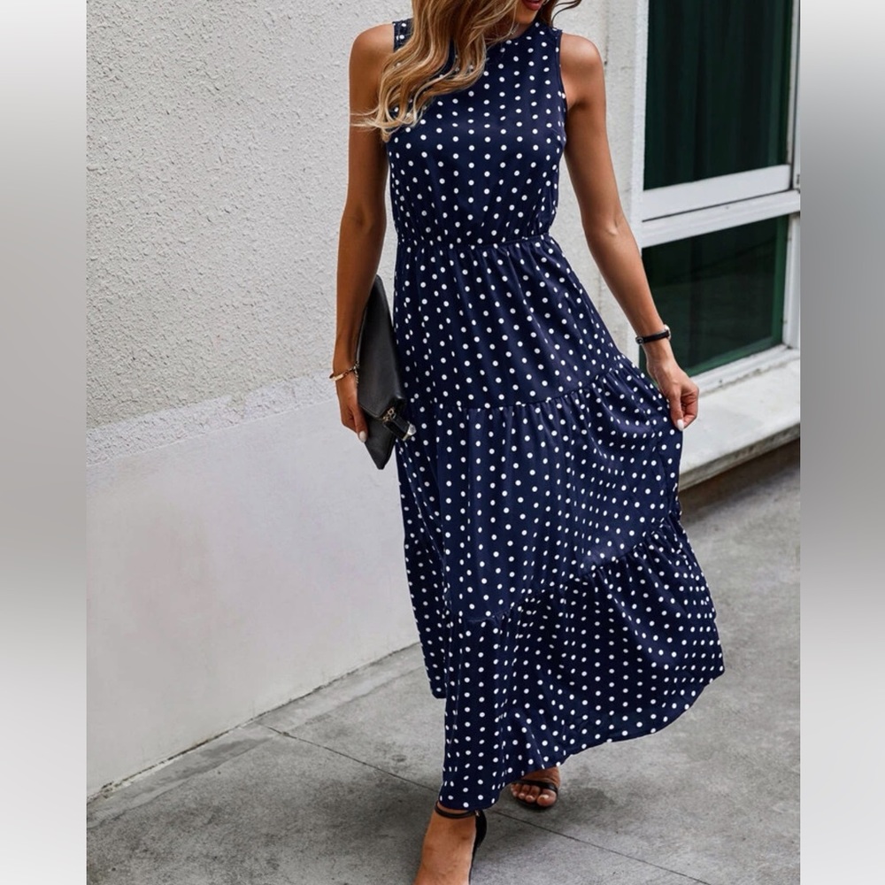 Navy • Polka • Dot • Ruffle • A-Line • Dress